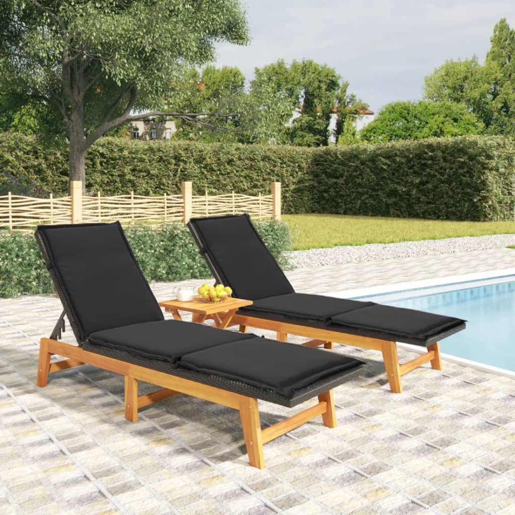 Sdraio con Cuscini 2pz Polyrattan e Legno Massello di Acacia cod mxl 102382