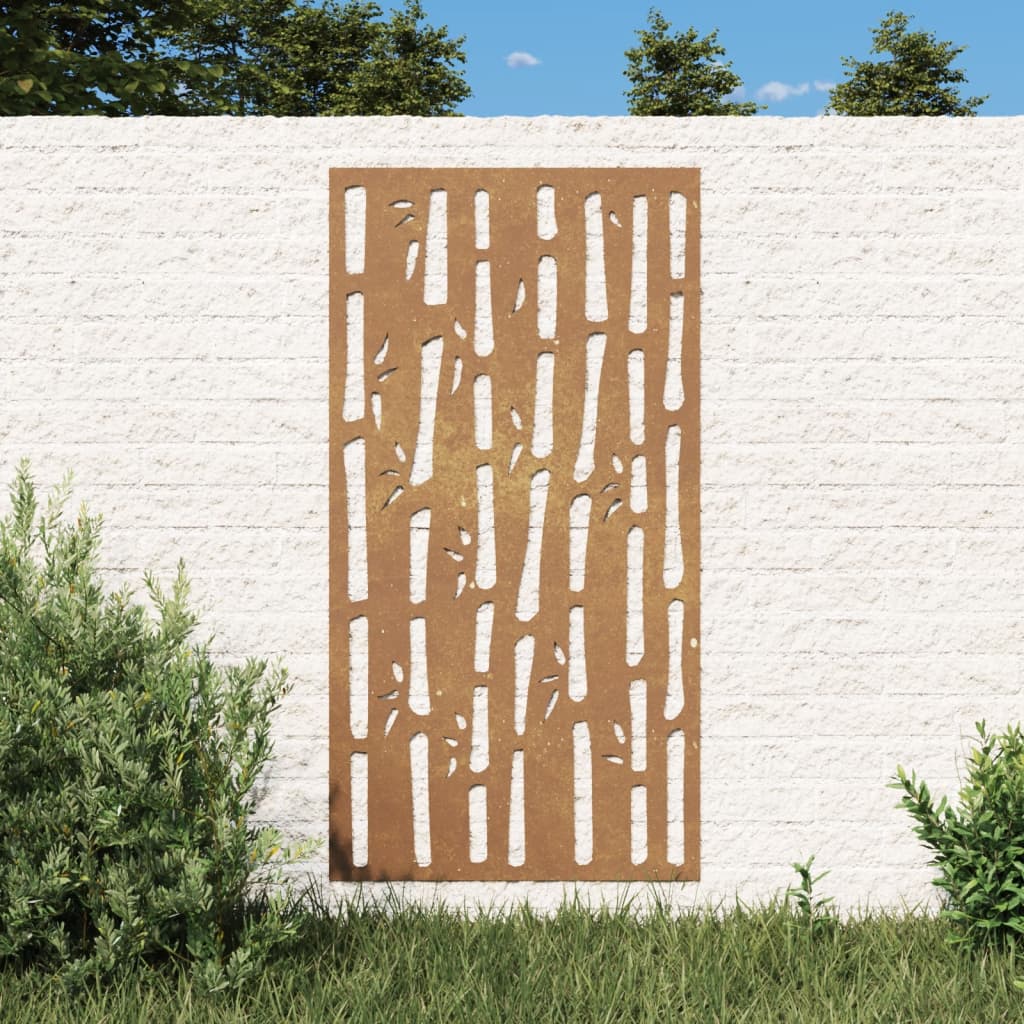 Decorazione Muro da Giardino 105x55 cm Bambù in Acciaio Corten 824481