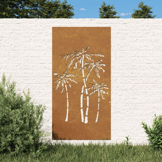 Decorazione Muro da Giardino 105x55 cm Palma in Acciaio Corten 824485