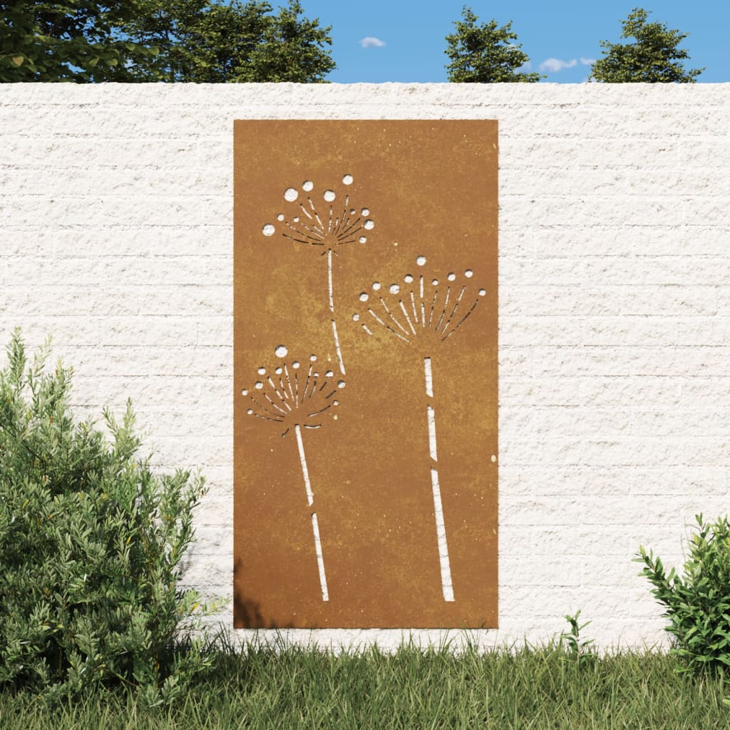 Decorazione Muro da Giardino 105x55 cm Fiore in Acciaio Corten 824486