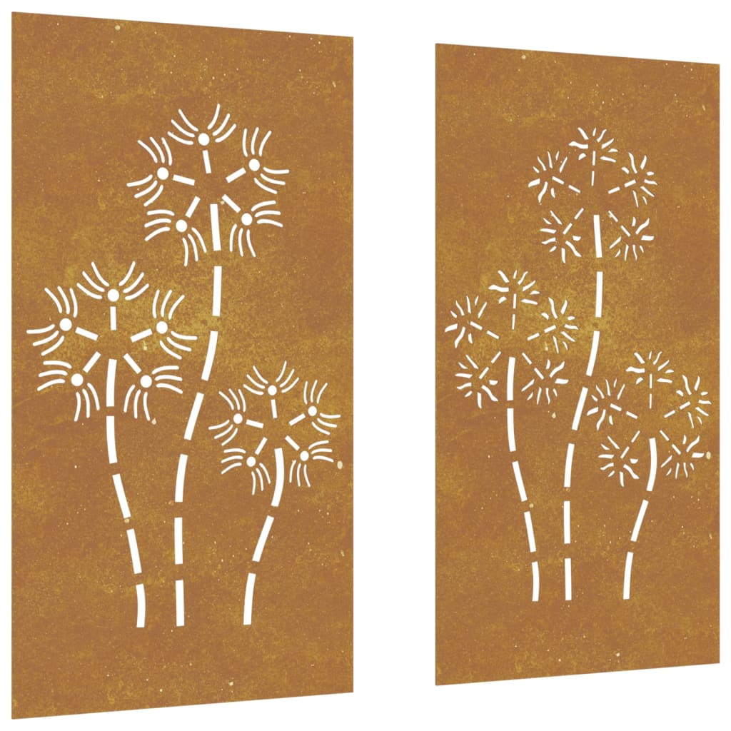 Decorazioni Muro da Giardino 2pz 105x55 cm Fiore Acciaio Corten 824487
