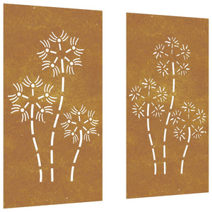 Decorazioni Muro da Giardino 2pz 105x55 cm Fiore Acciaio Corten 824487