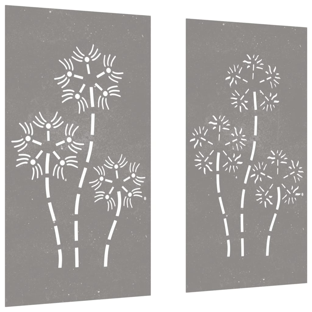 Decorazioni Muro da Giardino 2pz 105x55 cm Fiore Acciaio Corten 824487