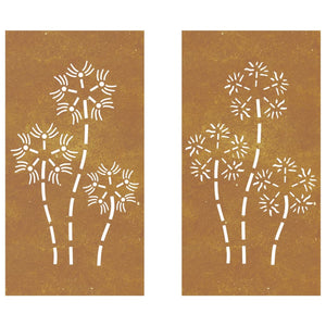 Decorazioni Muro da Giardino 2pz 105x55 cm Fiore Acciaio Corten 824487