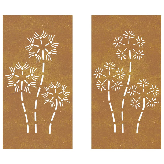 Decorazioni Muro da Giardino 2pz 105x55 cm Fiore Acciaio Corten 824487