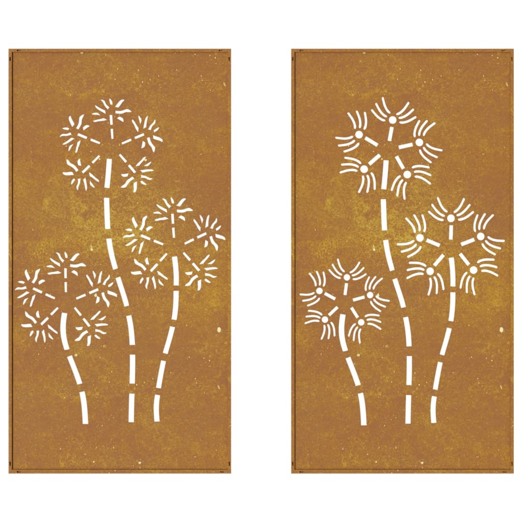 Decorazioni Muro da Giardino 2pz 105x55 cm Fiore Acciaio Corten 824487