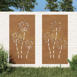 Decorazioni Muro da Giardino 2pz 105x55 cm Fiore Acciaio Corten 824487