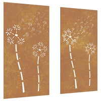 Decorazioni Muro da Giardino 2pz 105x55 cm Fiore Acciaio Corten 824489