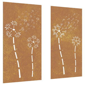 Decorazioni Muro da Giardino 2pz 105x55 cm Fiore Acciaio Corten 824489