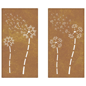 Decorazioni Muro da Giardino 2pz 105x55 cm Fiore Acciaio Corten 824489