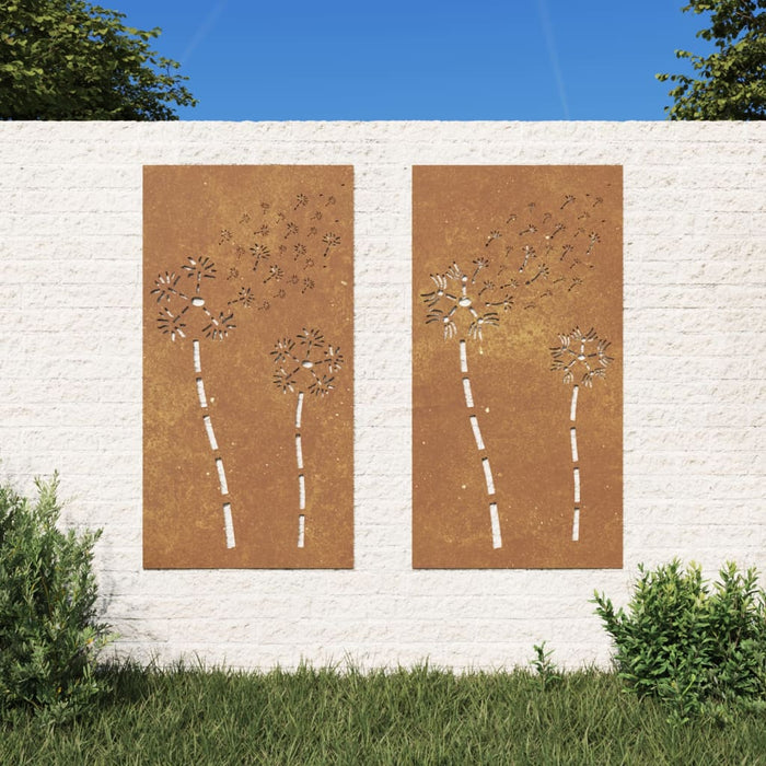 Decorazioni Muro da Giardino 2pz 105x55 cm Fiore Acciaio Corten 824489