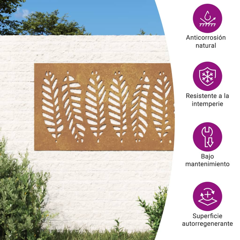 Decorazione Muro da Giardino 105x55 cm Foglia Acciaio Corten 824500