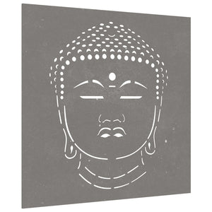 Decorazione Muro Giardino 55x55 cm Testa Buddha Acciaio Corten 824504