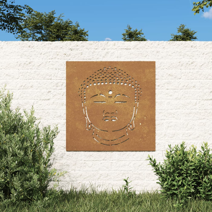Decorazione Muro Giardino 55x55 cm Testa Buddha Acciaio Cortencod mxl 106755