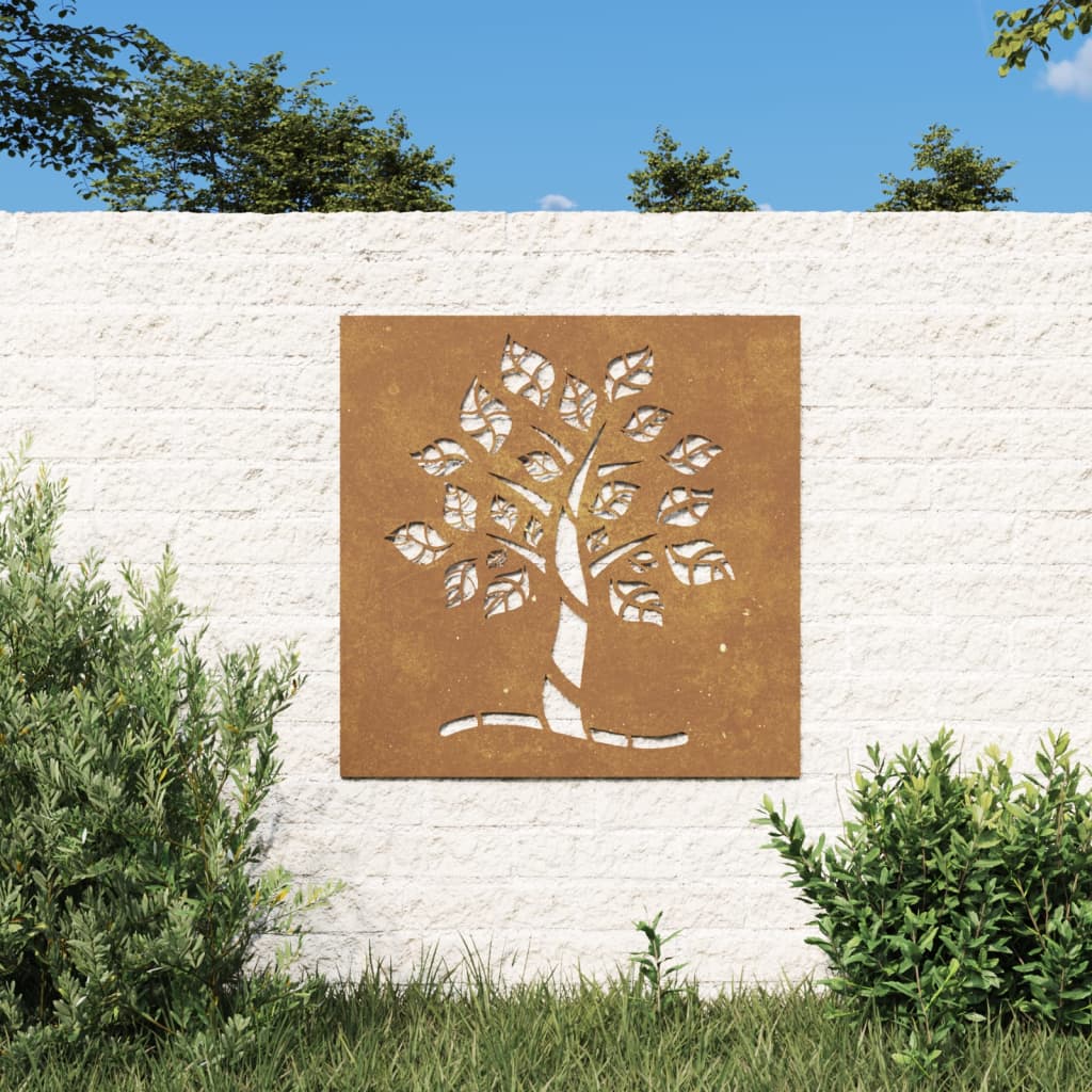 Decorazione Muro da Giardino 55x55 cm Albero in Acciaio Corten 824505