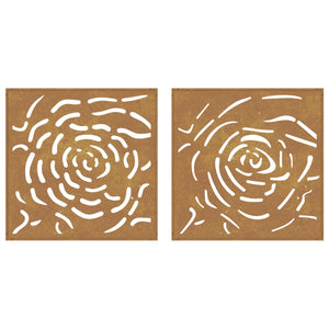 Decorazioni Muro Giardino 2 pz 55x55 cm Rosa in Acciaio Corten 824507
