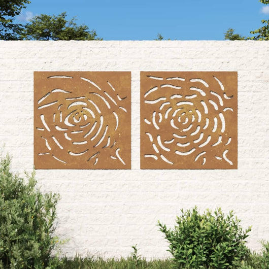Decorazioni Muro Giardino 2 pz 55x55 cm Rosa in Acciaio Corten 824507