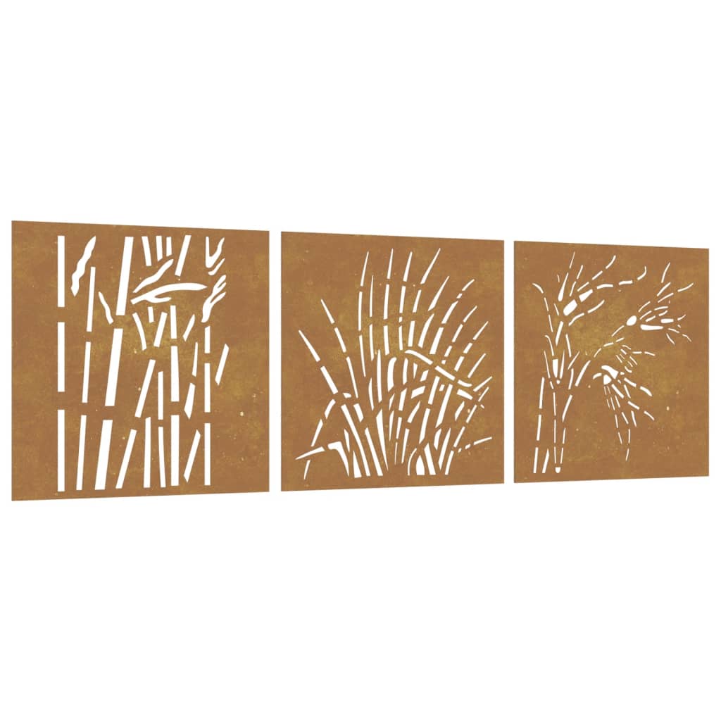 Decorazioni Muro Giardino 3 pz 55x55 cm Erba in Acciaio Corten 824509