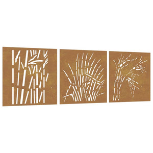 Decorazioni Muro Giardino 3 pz 55x55 cm Erba in Acciaio Corten 824509