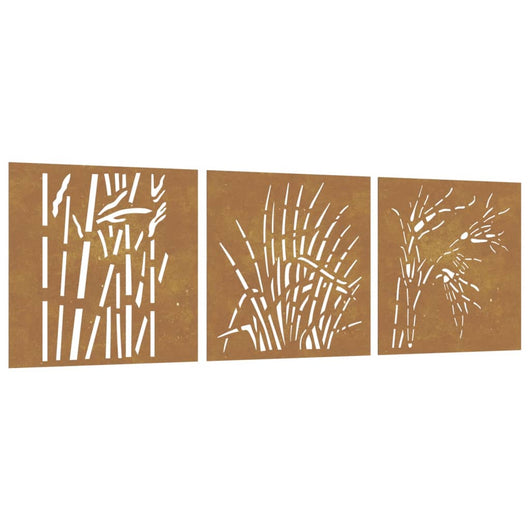 Decorazioni Muro Giardino 3 pz 55x55 cm Erba in Acciaio Corten