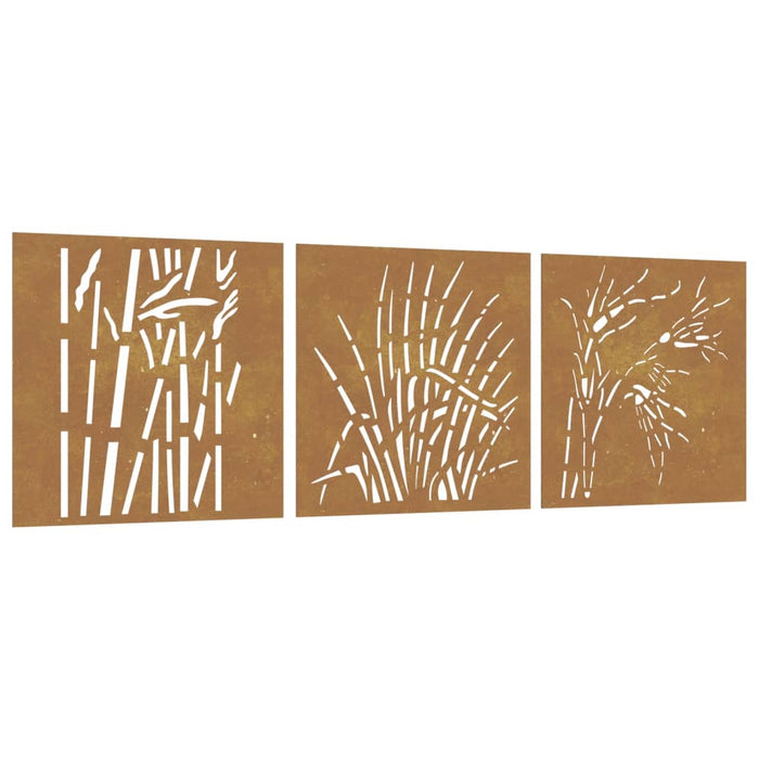 Decorazioni Muro Giardino 3 pz 55x55 cm Erba in Acciaio Corten