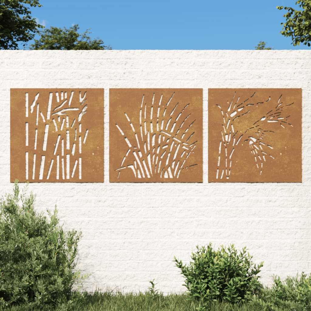 Decorazioni Muro Giardino 3 pz 55x55 cm Erba in Acciaio Corten 824509