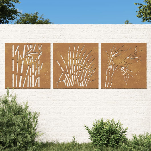 Decorazioni Muro Giardino 3 pz 55x55 cm Erba in Acciaio Corten 824509