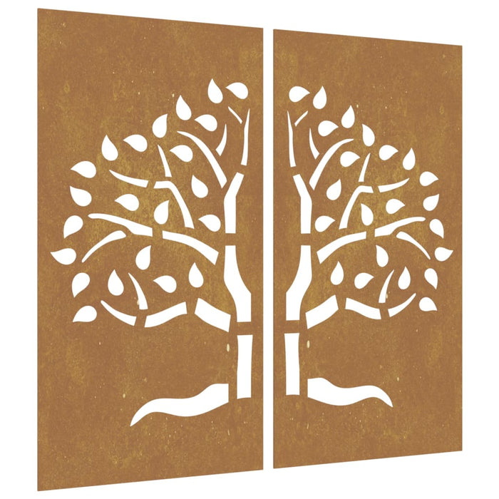 Decorazioni Muro Giardino 2 pz 105x55 cm Albero Acciaio Corten 824510