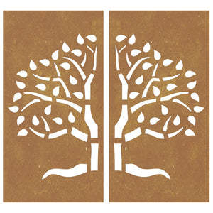 Decorazioni Muro Giardino 2 pz 105x55 cm Albero Acciaio Corten 824510