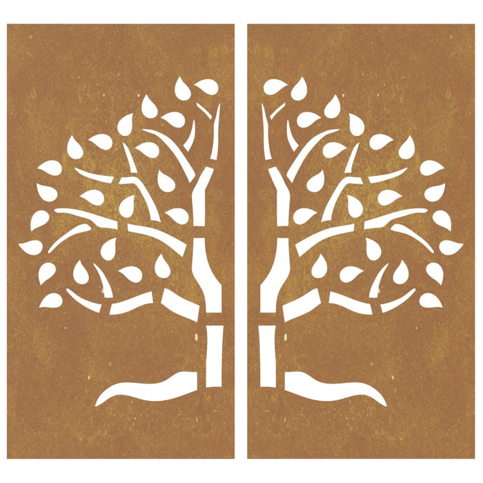 Decorazioni Muro Giardino 2 pz 105x55 cm Albero Acciaio Corten 824510