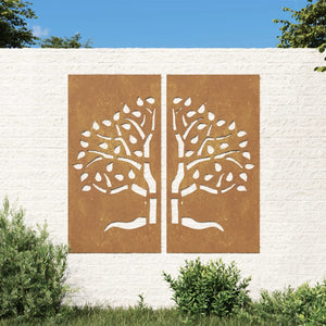 Decorazioni Muro Giardino 2 pz 105x55 cm Albero Acciaio Corten 824510
