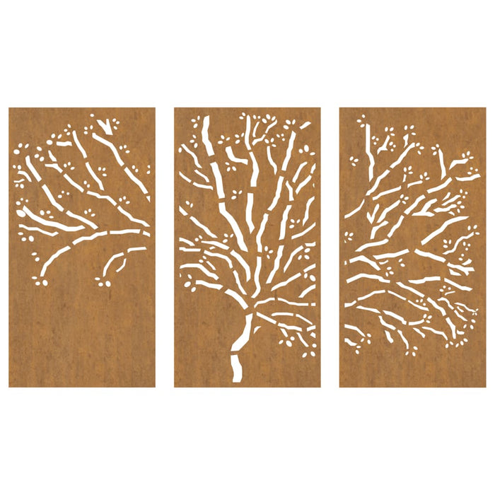 Decorazioni Muro Giardino 3pz 105x55 cm Albero Acciaio Corten 824511