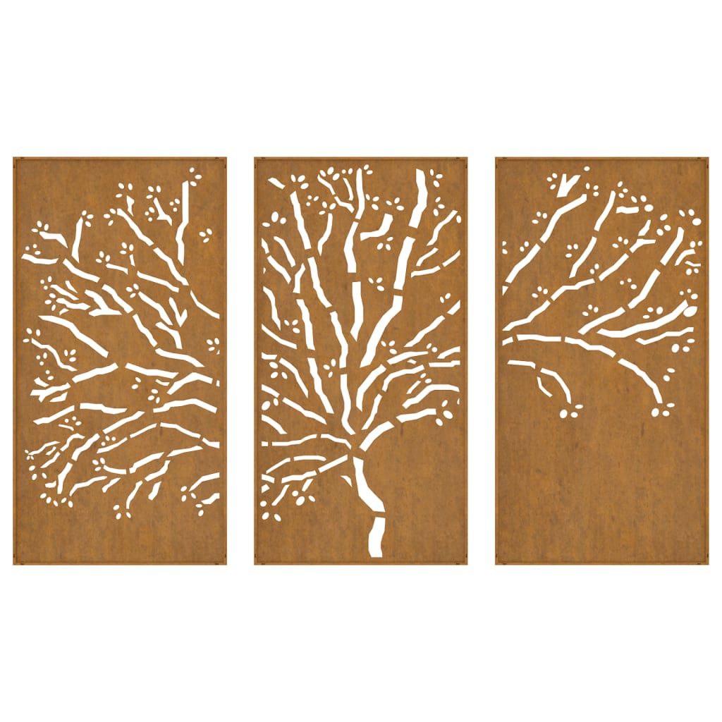 Decorazioni Muro Giardino 3pz 105x55 cm Albero Acciaio Corten 824511