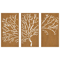 Decorazioni Muro Giardino 3pz 105x55 cm Albero Acciaio Corten 824511