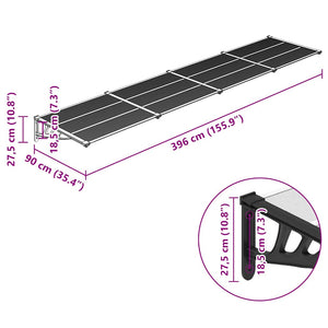 Tettoia per Porta Nero e Trasparente 396x90 cm Policarbonato 153689