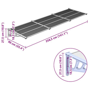 Tettoia per Porta Grigio e Trasparente 358,5x90cm Policarbonato 153695
