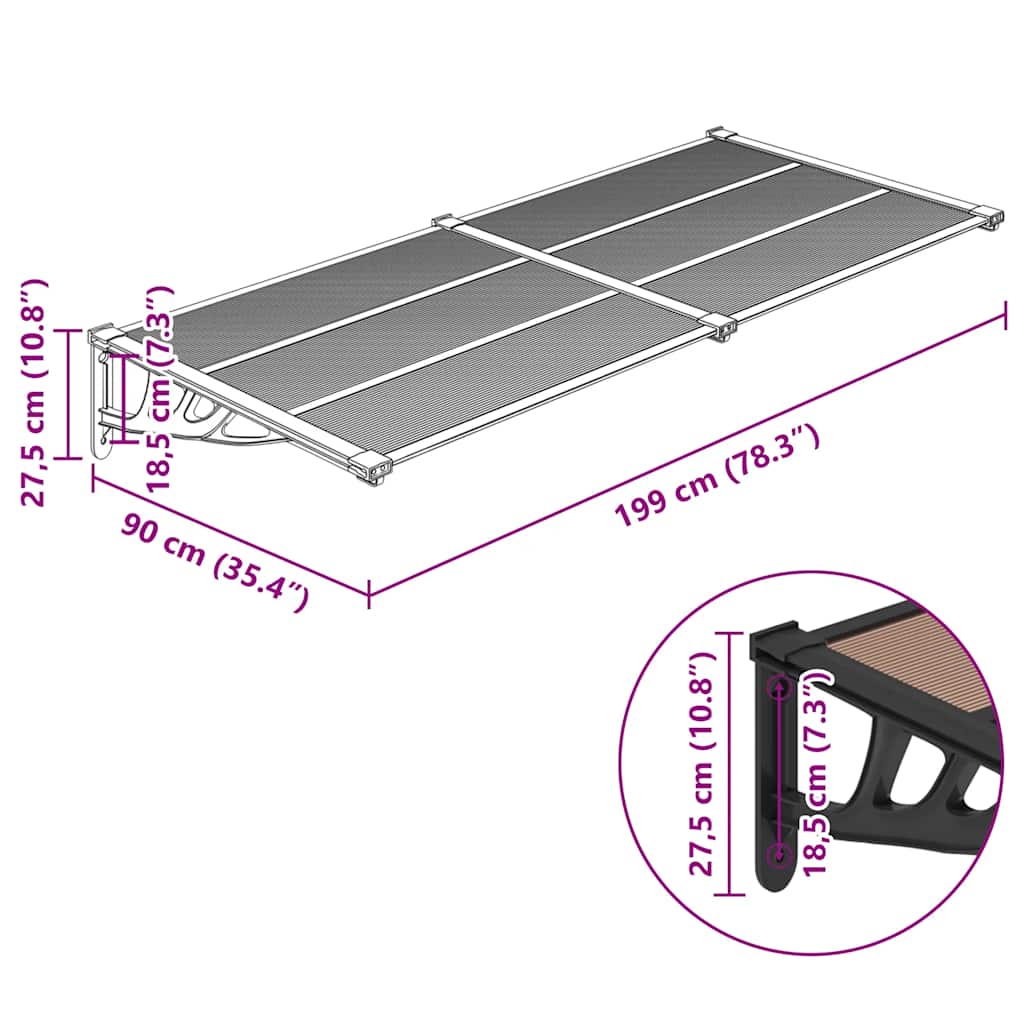 Tettoia per Porta Nera 199x90 cm in Policarbonato 153699