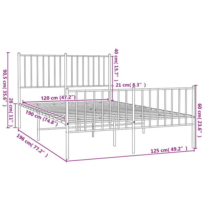 Giroletto con Testiera e Pediera Metallo Bianco 120x190 cm 350946
