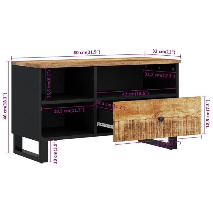 Mobile TV 80x33x46cm Legno Massello Mango e Legno Multistrato 351974