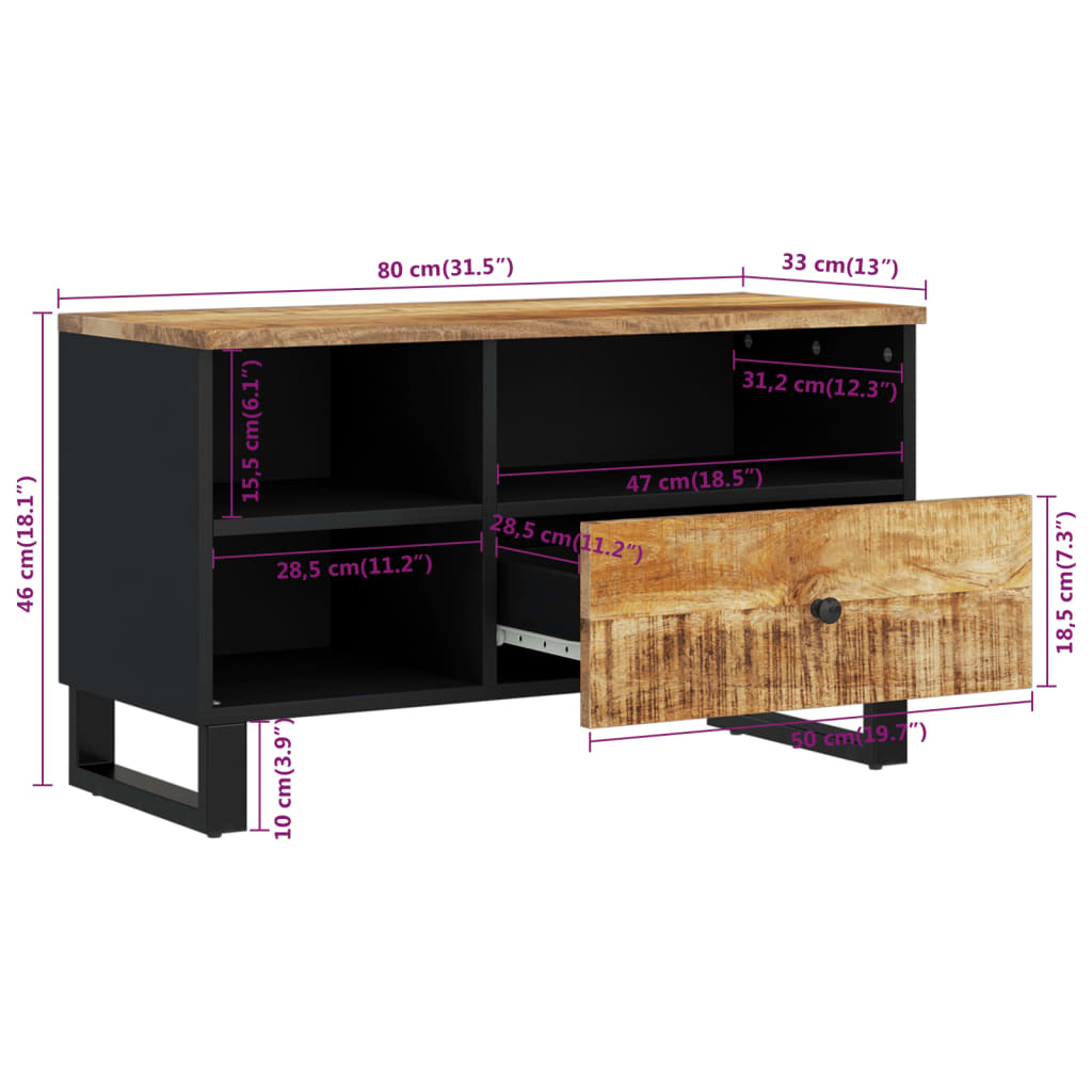 Mobile TV-Mobile per TV-Credenza TV 80x33x46cm Legno Massello Mango e Legno Multistrato 881656