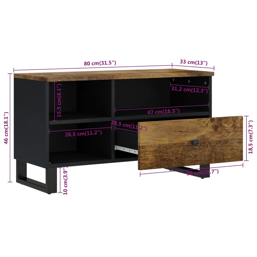 Mobile TV 80x33x46cm Legno Massello Mango e Legno Multistrato 351977