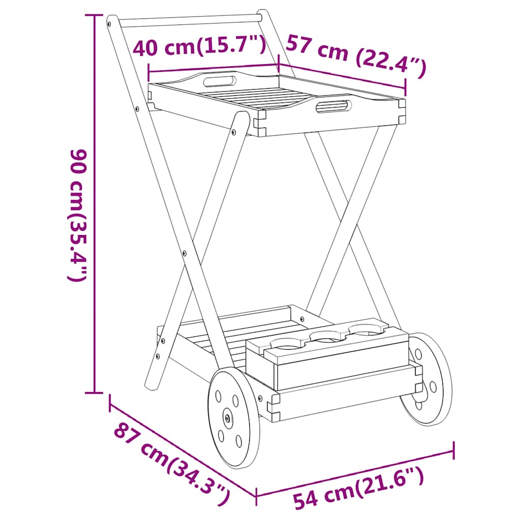 Carrello da Tè 54x87x90 cm in Legno Massello di Acacia 319424