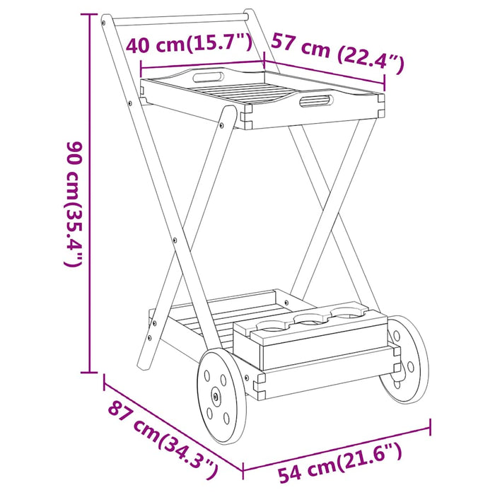 Carrello da Tè 54x87x90 cm in Legno Massello di Acacia 319424