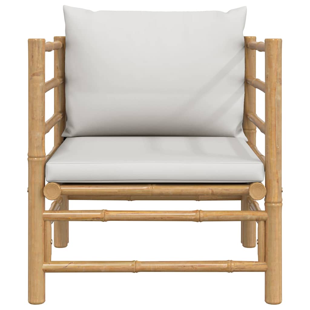 Divano da Giardino con Cuscini Grigio Chiaro in Bambù