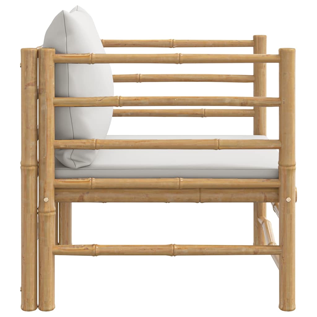 Divano da Giardino con Cuscini Grigio Chiaro in Bambù