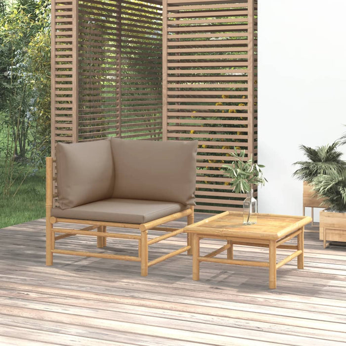 Set Salotto da Giardino 2pz con Cuscini Tortora Bambù 362285