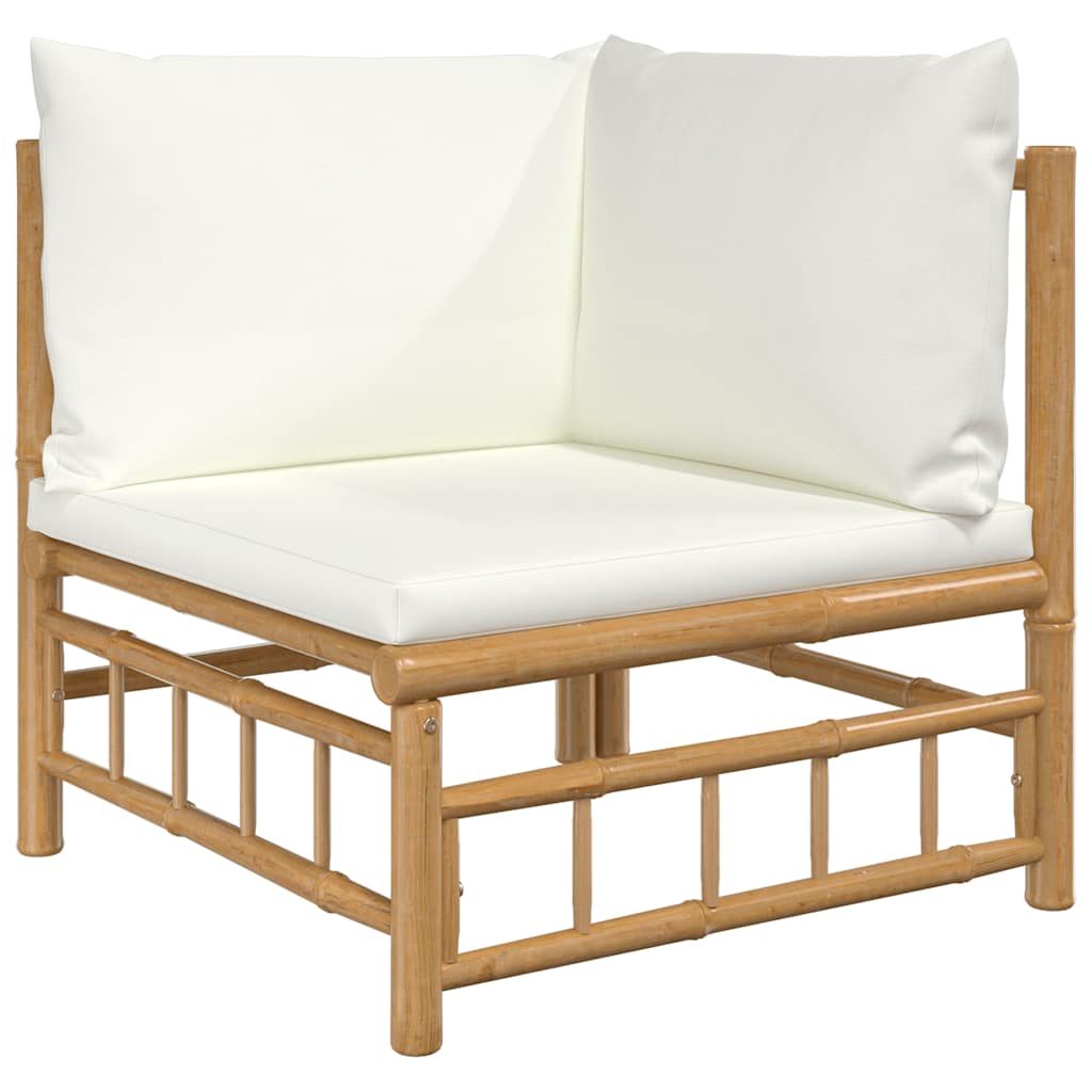 Divano Angolare da Giardino con Cuscini-Sofa da Giardino-Divanetto da esterno Bianco Crema in Bamb¨´ 150323