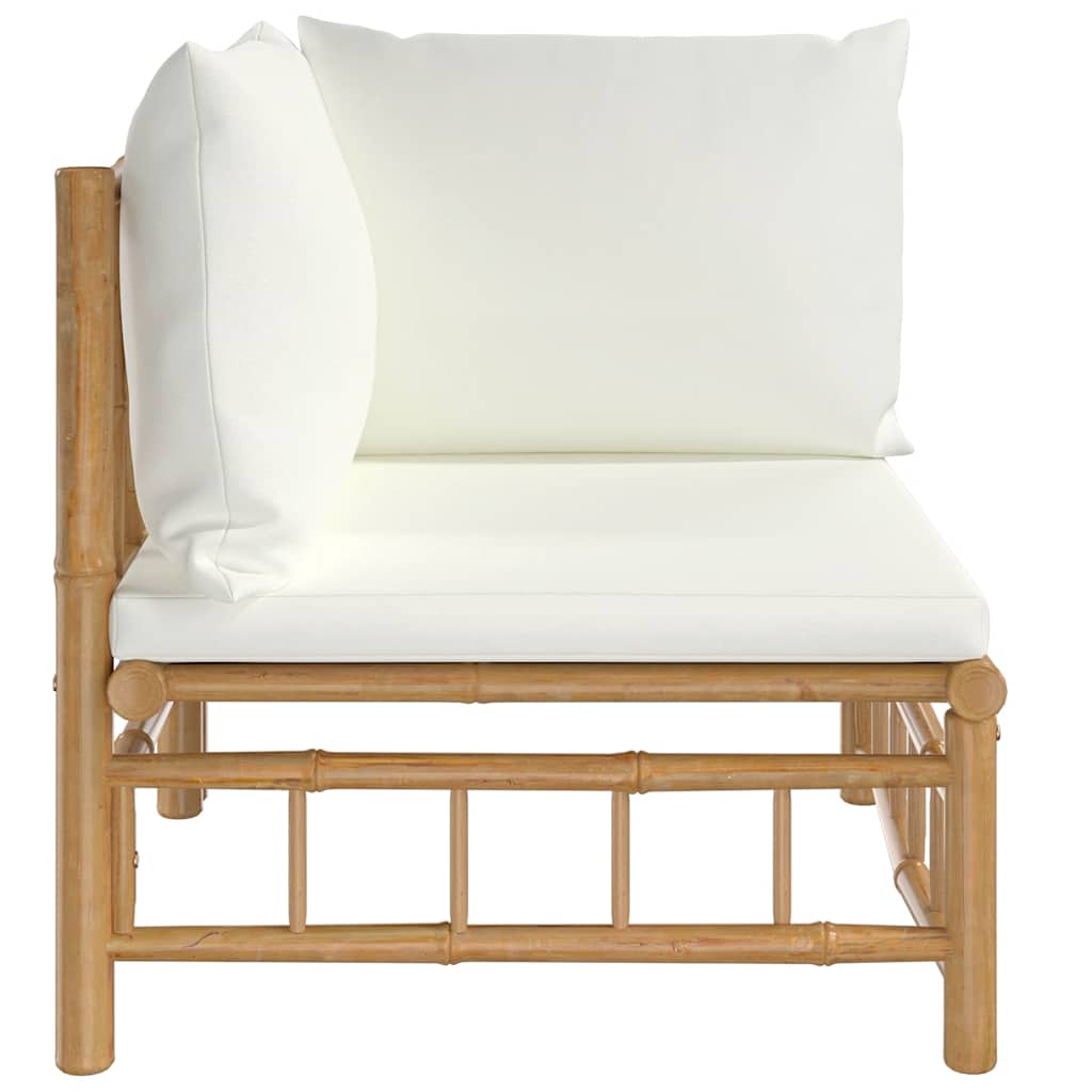Divano Angolare da Giardino con Cuscini-Sofa da Giardino-Divanetto da esterno Bianco Crema in Bamb¨´ 150323