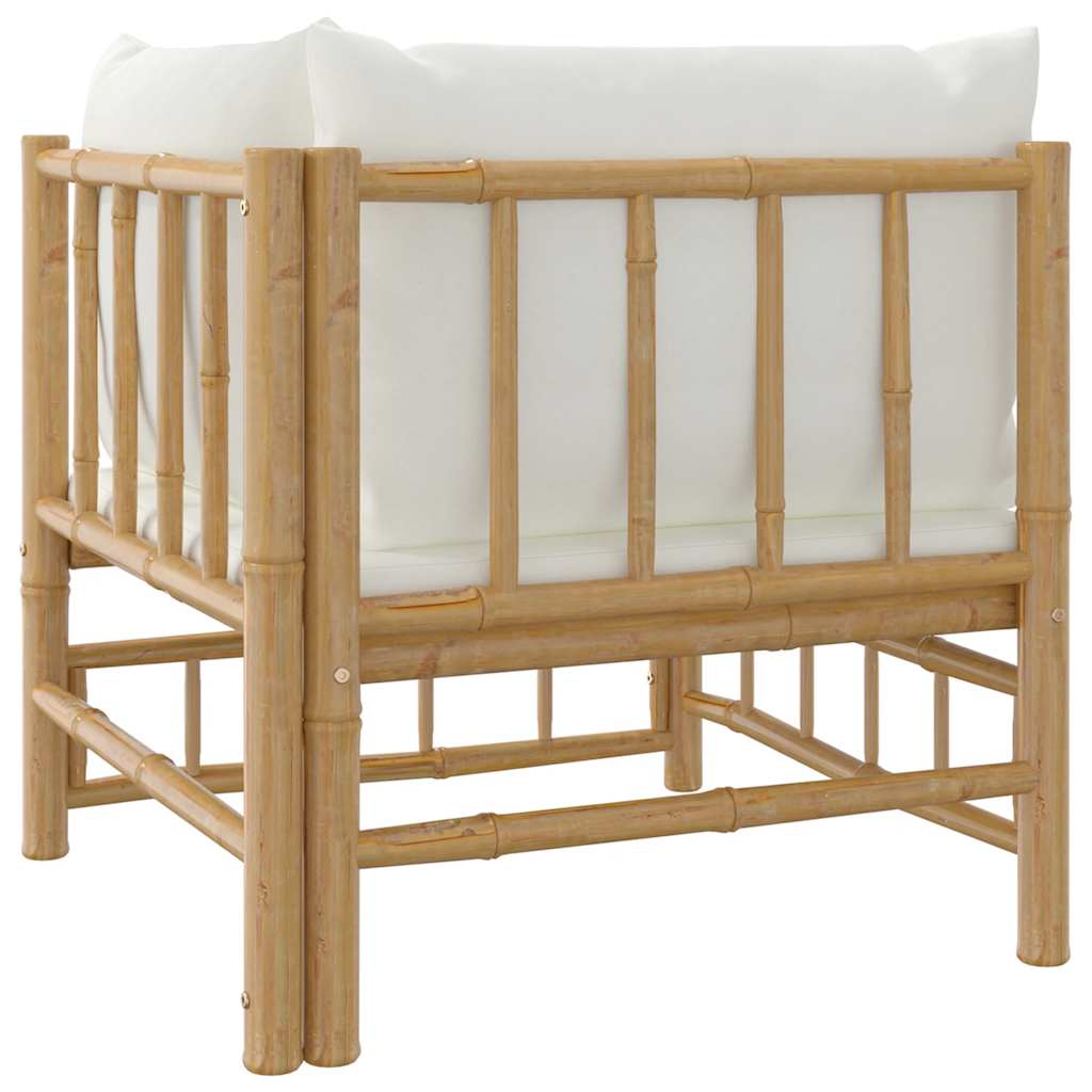 Divano Angolare da Giardino con Cuscini-Sofa da Giardino-Divanetto da esterno Bianco Crema in Bamb¨´ 150323