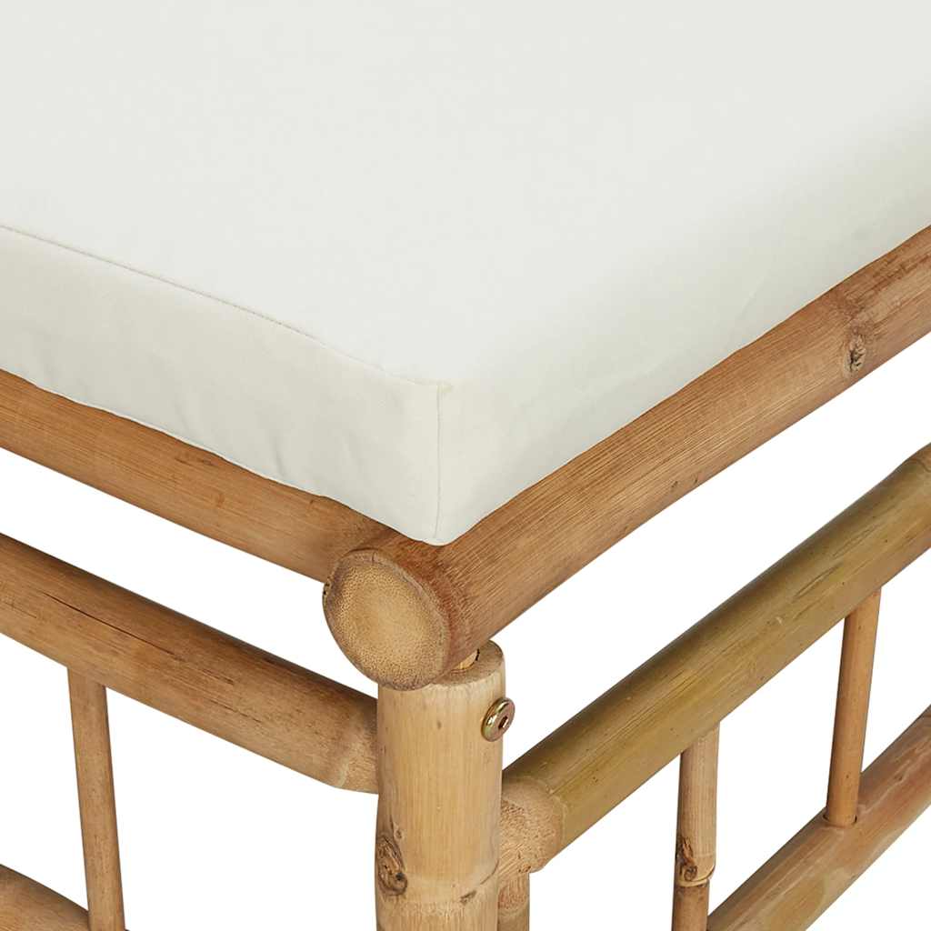 Divano Angolare da Giardino con Cuscini-Sofa da Giardino-Divanetto da esterno Bianco Crema in Bamb¨´ 150323